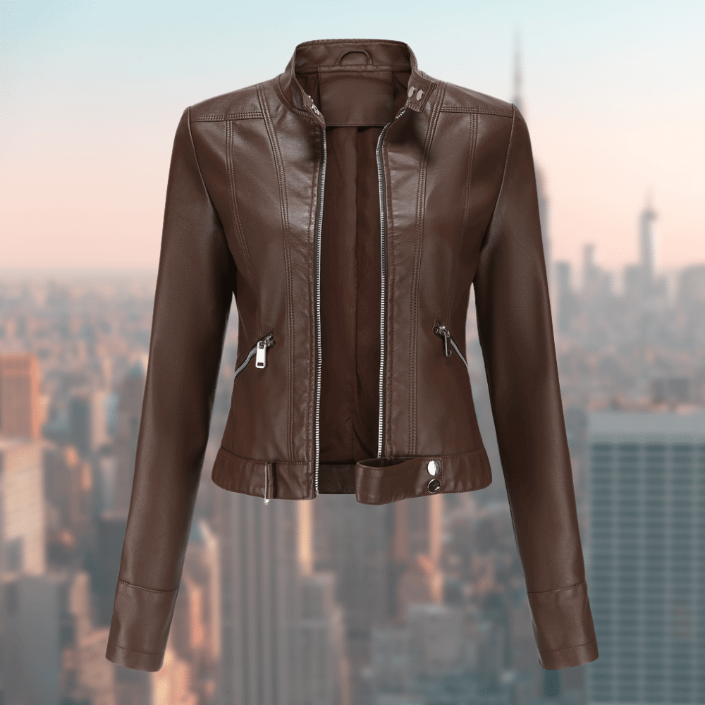 Women's Short Leather Jacket – Fitted Cut, Faux Leather & Zipper