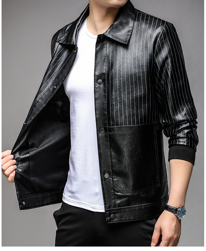 Men's Slim Fit Leather Jacket – Faux Leather, Front Zipper & Slim Cut