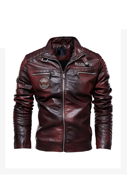 Men's Casual Leather Jacket – Warmly Lined, Turndown Collar & Side Pockets