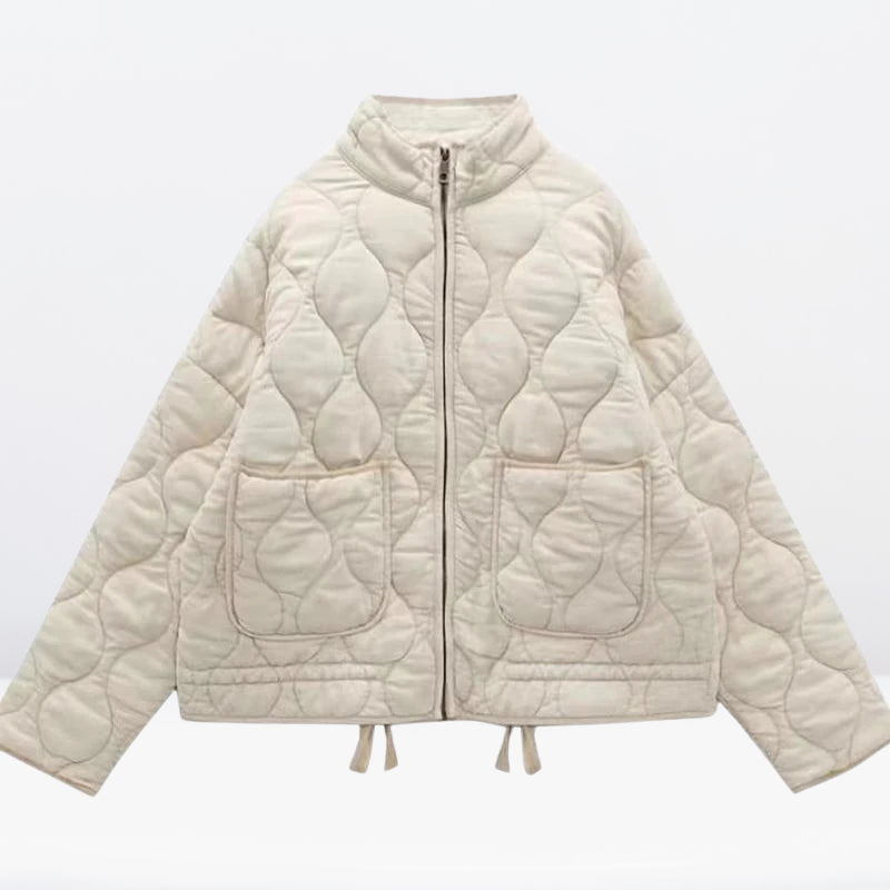 Damen Steppjacke mit Taillenkordelzug, Reißverschluss und langen Ärmeln
