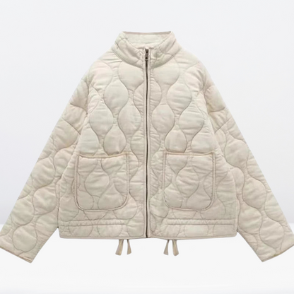 Damen Steppjacke mit Taillenkordelzug, Reißverschluss und langen Ärmeln