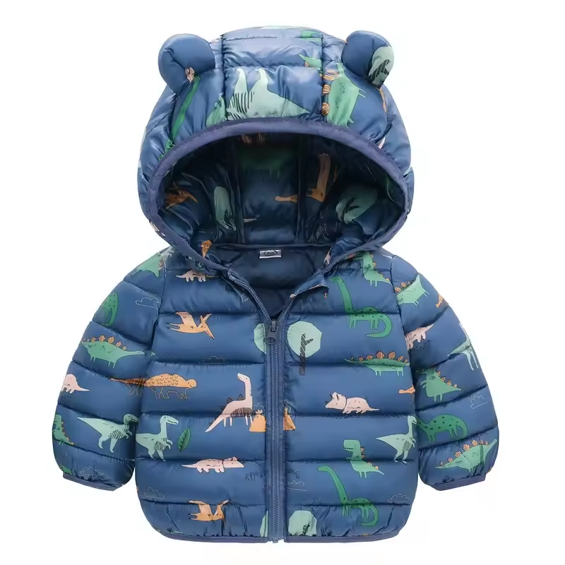 Kids' Rain Jacket Cartoon Design – Waterproof, Down-Lined & Warm