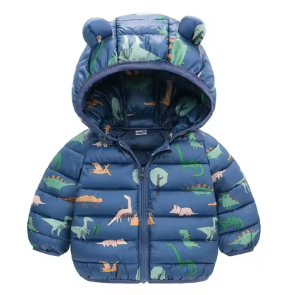 Kids' Rain Jacket Cartoon Design – Waterproof, Down-Lined & Warm