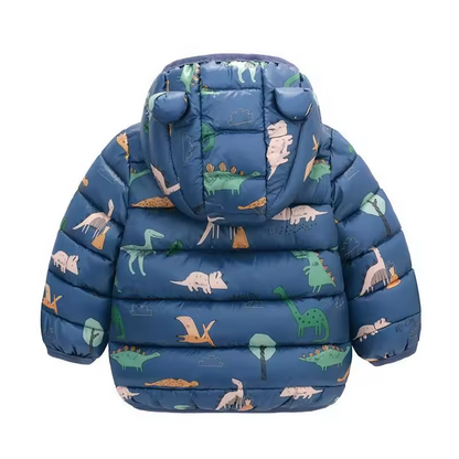 Kids' Rain Jacket Cartoon Design – Waterproof, Down-Lined & Warm