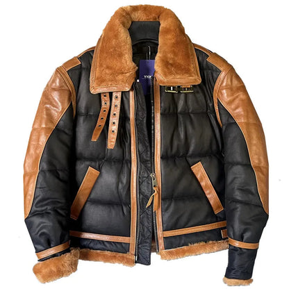 Men's Leather Bomber Jacket – Warm Lining, Ribbed Cuffs & Front Zip