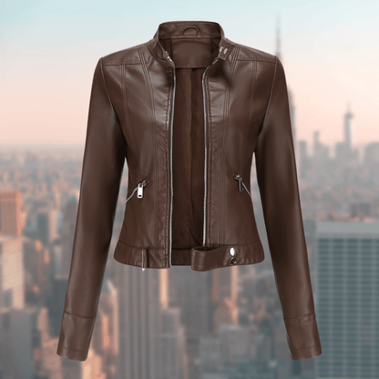Women's Short Leather Jacket – Fitted Cut, Faux Leather & Zipper
