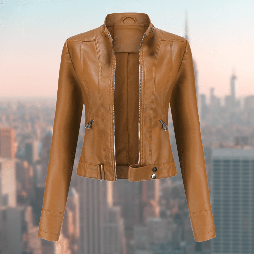 Women's Short Leather Jacket – Fitted Cut, Faux Leather & Zipper