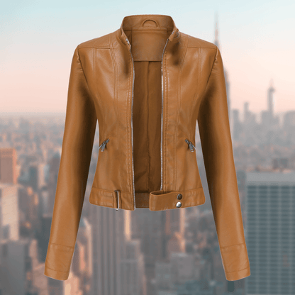 Women's Short Leather Jacket – Fitted Cut, Faux Leather & Zipper