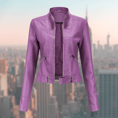 Women's Short Leather Jacket – Fitted Cut, Faux Leather & Zipper
