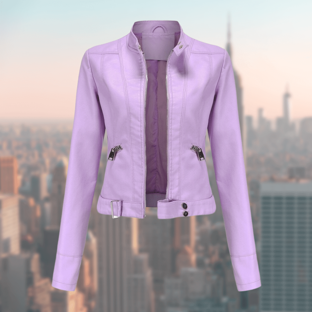 Women's Short Leather Jacket – Fitted Cut, Faux Leather & Zipper