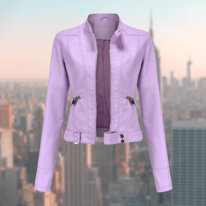 Women's Short Leather Jacket – Fitted Cut, Faux Leather & Zipper