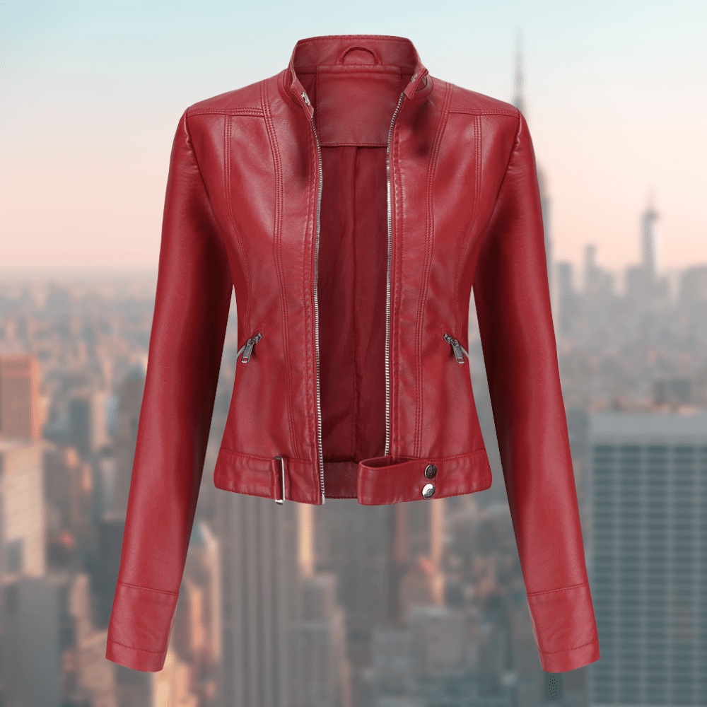 Women's Short Leather Jacket – Fitted Cut, Faux Leather & Zipper