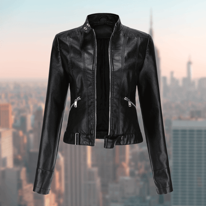 Women's Short Leather Jacket – Fitted Cut, Faux Leather & Zipper