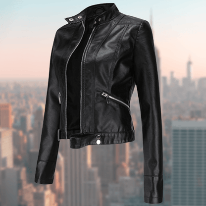 Women's Short Leather Jacket – Fitted Cut, Faux Leather & Zipper