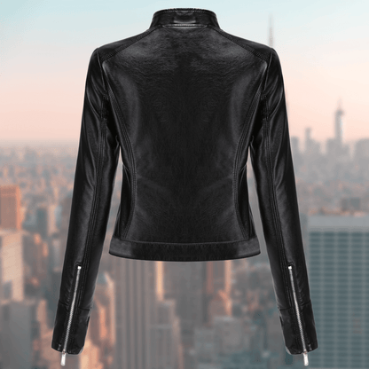 Women's Short Leather Jacket – Fitted Cut, Faux Leather & Zipper