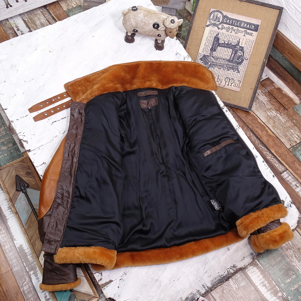 Men's Leather Bomber Jacket – Warm Lining, Ribbed Cuffs & Front Zip