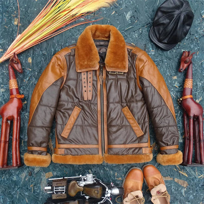Men's Leather Bomber Jacket – Warm Lining, Ribbed Cuffs & Front Zip