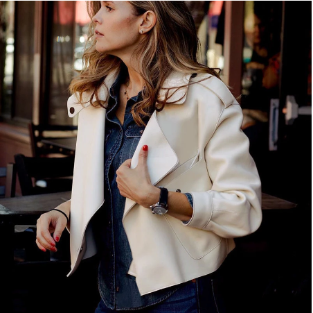 Classic Unisex Leather Jacket – Fold-down collar, zipper & faux leather