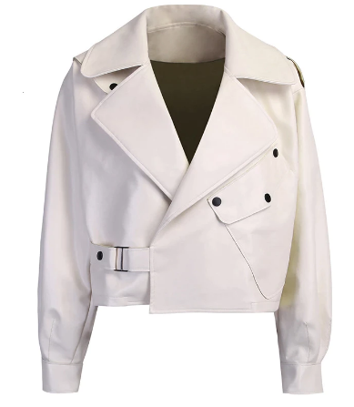 Classic Unisex Leather Jacket – Fold-down collar, zipper & faux leather