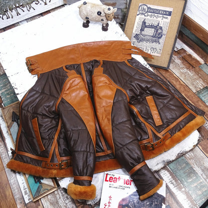 Men's Leather Bomber Jacket – Warm Lining, Ribbed Cuffs & Front Zip