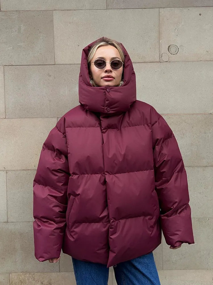 Damen lange Steppjacke mit Kapuze und Seitentaschen, Größen S–L
