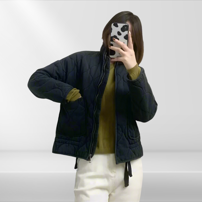 Damen Steppjacke mit Taillenkordelzug, Reißverschluss und langen Ärmeln