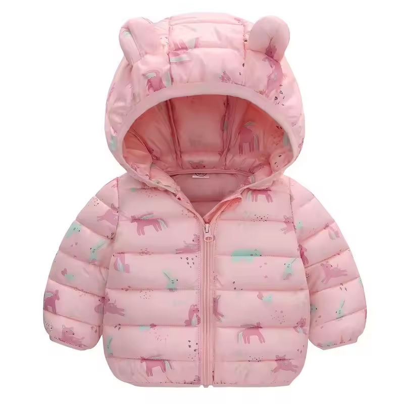 Kids' Rain Jacket Cartoon Design – Waterproof, Down-Lined & Warm