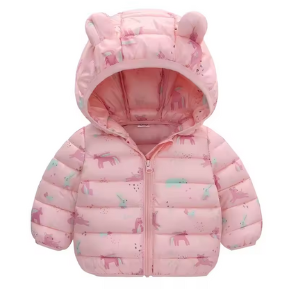 Kids' Rain Jacket Cartoon Design – Waterproof, Down-Lined & Warm