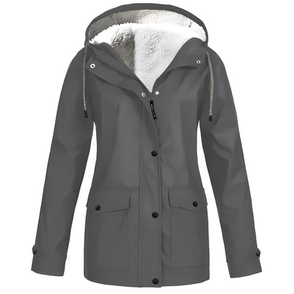 Damen Fleecegefütterte Regenjacke – Wasserdicht, Warm & Mit Reverskragen
