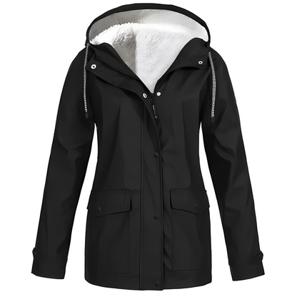 Damen Fleecegefütterte Regenjacke – Wasserdicht, Warm & Mit Reverskragen