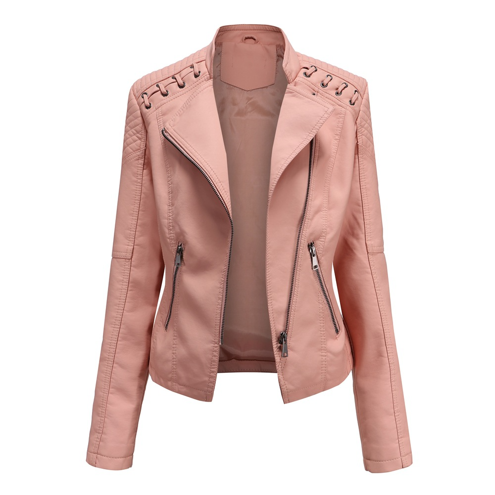 Women's Brown Leather Jacket – Soft Faux Leather, Turndown Collar & Waist Belt