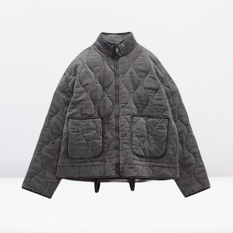 Damen Steppjacke mit Taillenkordelzug, Reißverschluss und langen Ärmeln