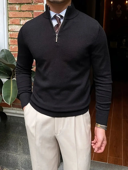 Herren Half-Zip Pullover mit Stehkragen in Schwarz oder Weiß, Größen M–2XL