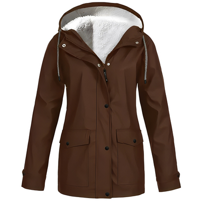 Damen Fleecegefütterte Regenjacke – Wasserdicht, Warm & Mit Reverskragen