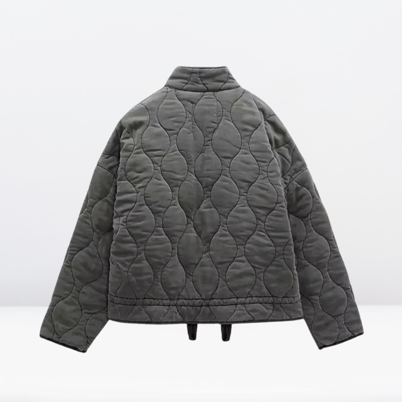 Damen Steppjacke mit Taillenkordelzug, Reißverschluss und langen Ärmeln