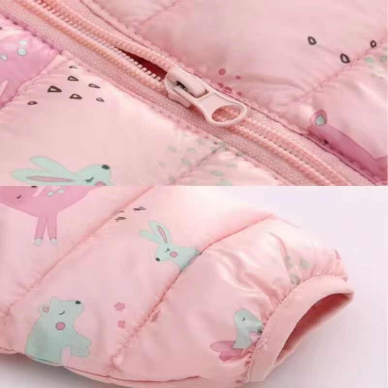 Kids' Rain Jacket Cartoon Design – Waterproof, Down-Lined & Warm