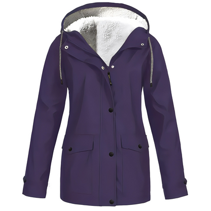 Damen Fleecegefütterte Regenjacke – Wasserdicht, Warm & Mit Reverskragen