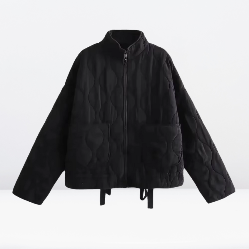 Damen Steppjacke mit Taillenkordelzug, Reißverschluss und langen Ärmeln