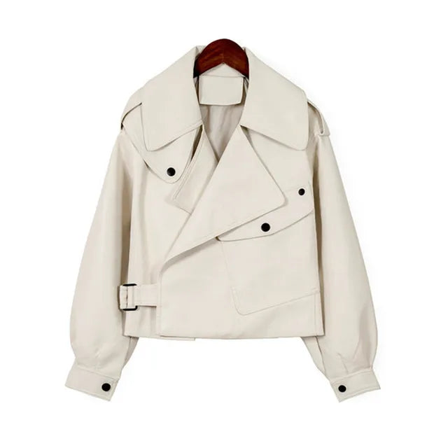 Women's Cropped Leather Jacket – Short Fit, Faux Leather & Zipper
