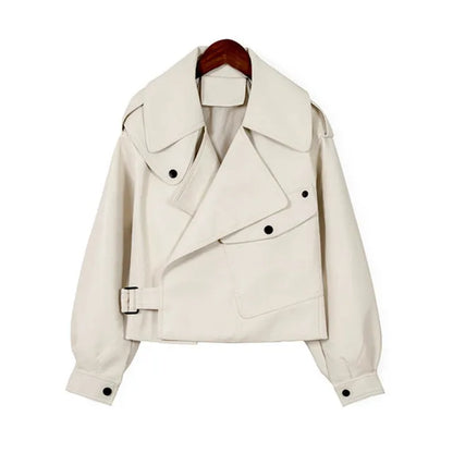 Women's Cropped Leather Jacket – Short Fit, Faux Leather & Zipper