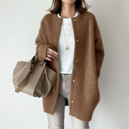 Cardigan Damen Oversized – Knopfleiste, Aufgesetzte Taschen & Warm