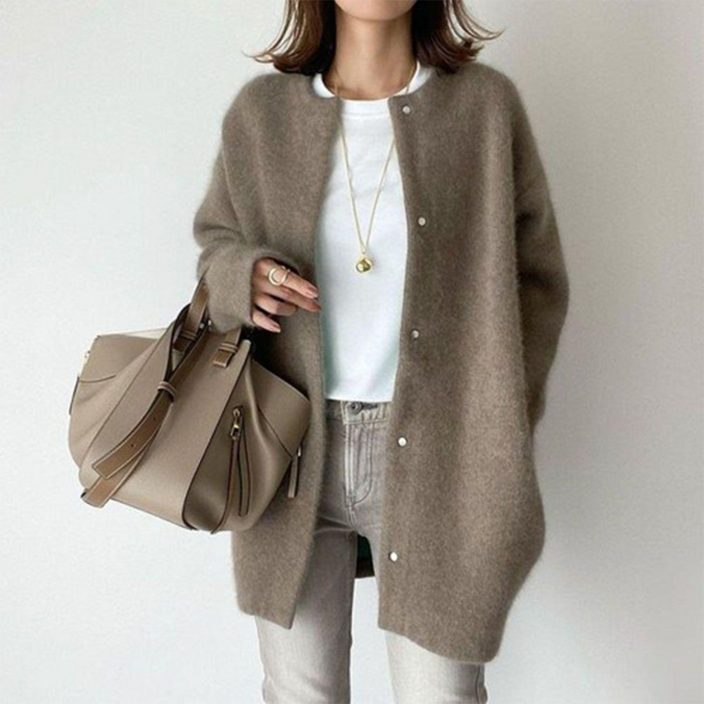 Cardigan Damen Oversized – Knopfleiste, Aufgesetzte Taschen & Warm