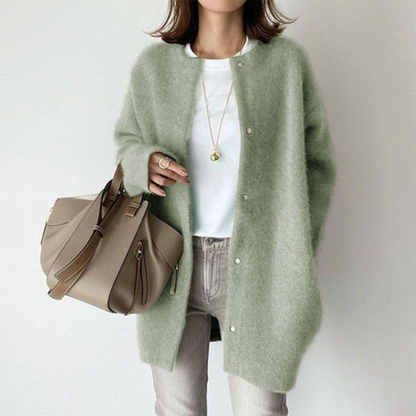 Cardigan Damen Oversized – Knopfleiste, Aufgesetzte Taschen & Warm