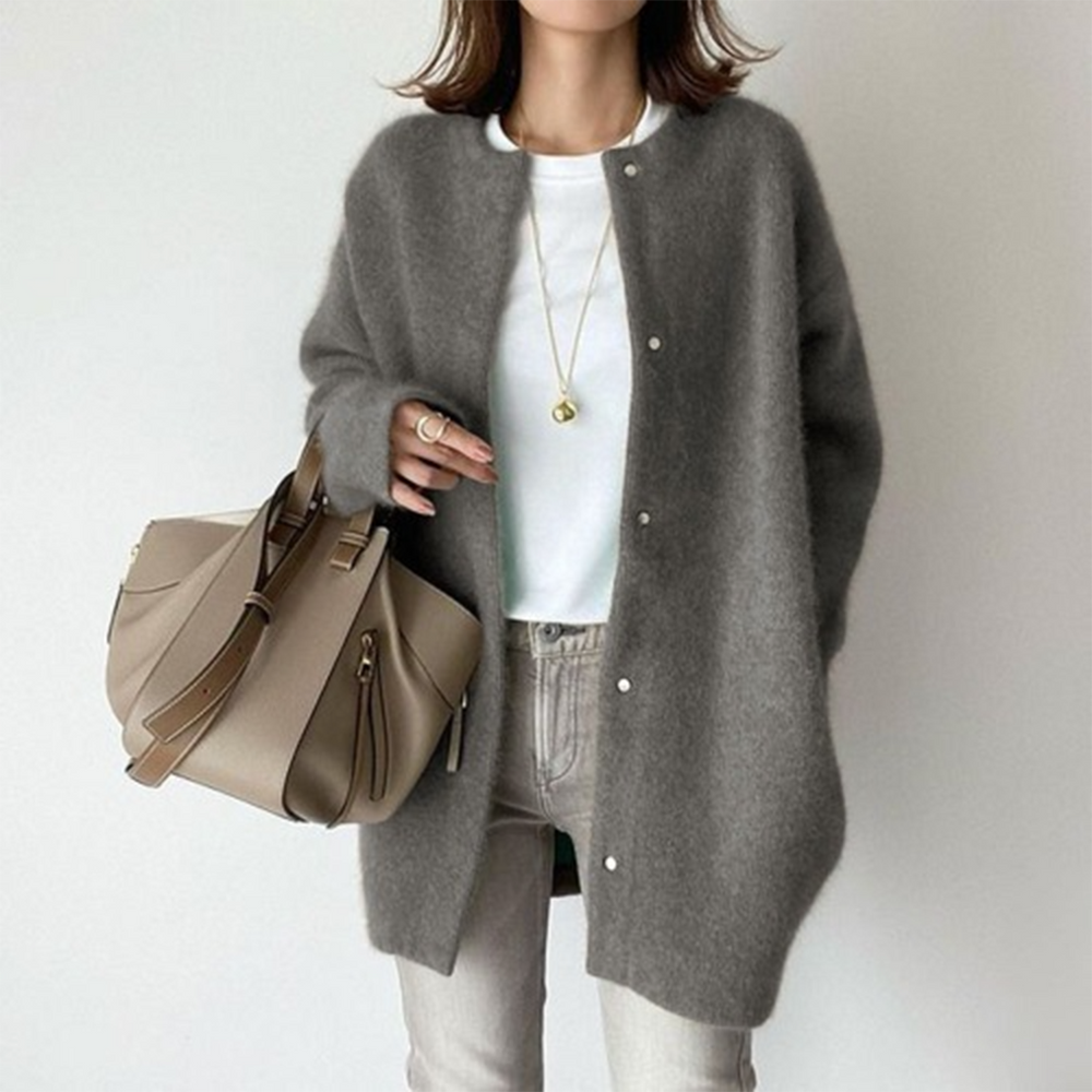 Cardigan Damen Oversized – Knopfleiste, Aufgesetzte Taschen & Warm