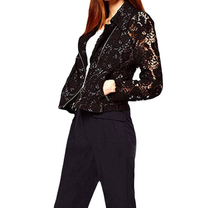Women's Black Leather Jacket – Biker Collar, Slanted Pockets & Faux Leather