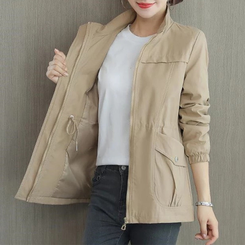Women's Transitional Jacket With Stand-Up Collar – With Zipper, Lightweight & Autumnal