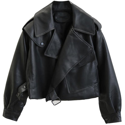 Women's Cropped Leather Jacket – Short Fit, Faux Leather & Zipper