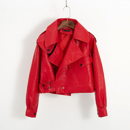 Women's Cropped Leather Jacket – Short Fit, Faux Leather & Zipper