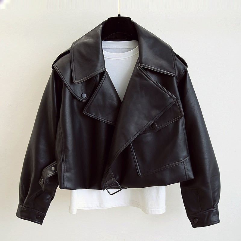 Women's Cropped Leather Jacket – Short Fit, Faux Leather & Zipper