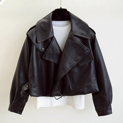 Women's Cropped Leather Jacket – Short Fit, Faux Leather & Zipper